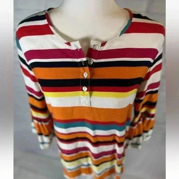 JOHN MARK rayon Striped Top Women’s Size S Babydoll Loose Fit Blouse Shirt boho - Picture 2 of 15